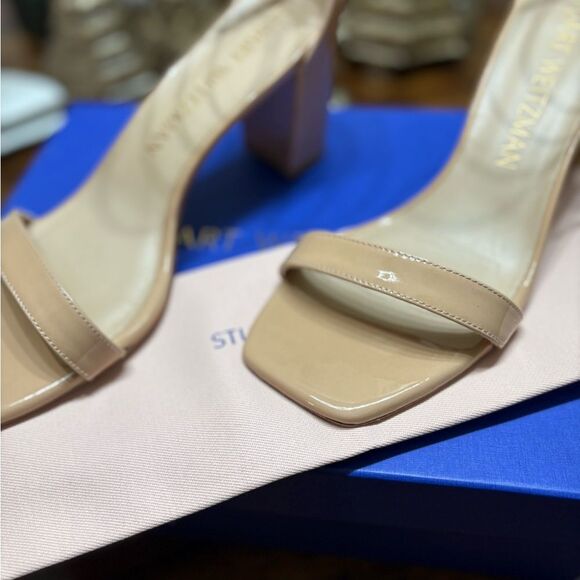 Stuart Weitzman Nude Block Heel Sandals 9.5 NIB/Dust Bag $495 - Picture 2 of 10